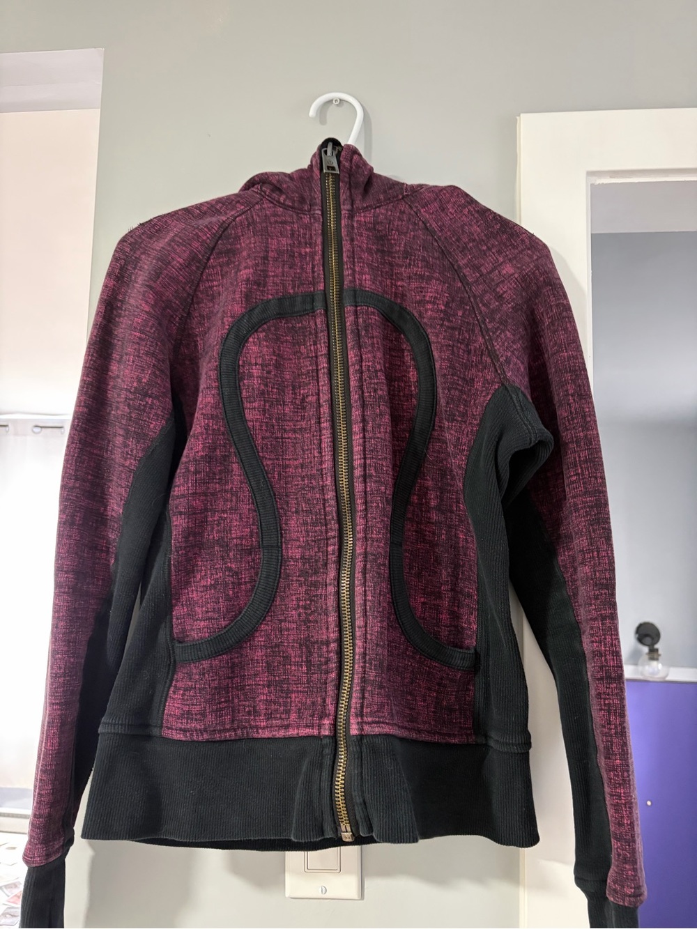 lululemon athletica Heathered Maroon Zip-Front Bomber Jacket with Black Panels